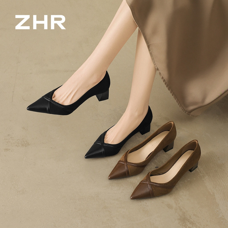 13748971.【ZHR则则】粗跟浅口尖头套脚粗跟女鞋[羊皮软垫]