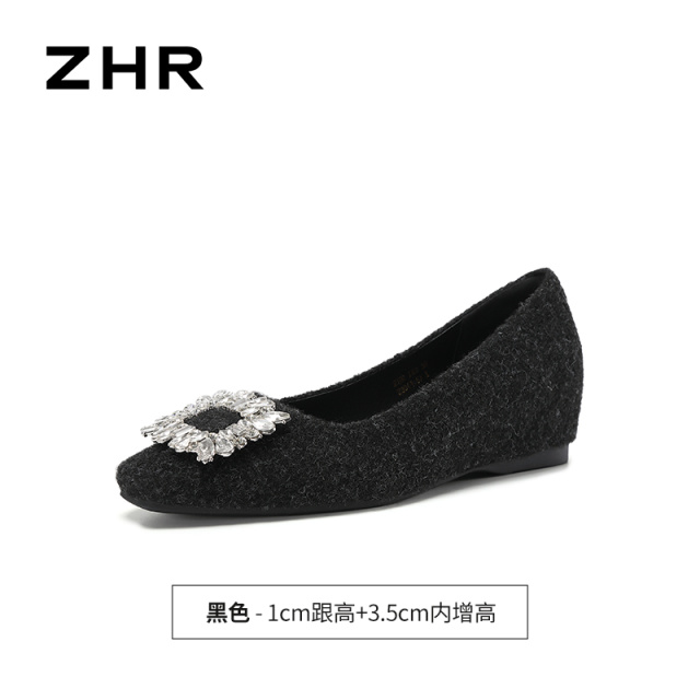 13748921.【ZHR则则】平底浅口圆头套脚内增高女鞋[织物]