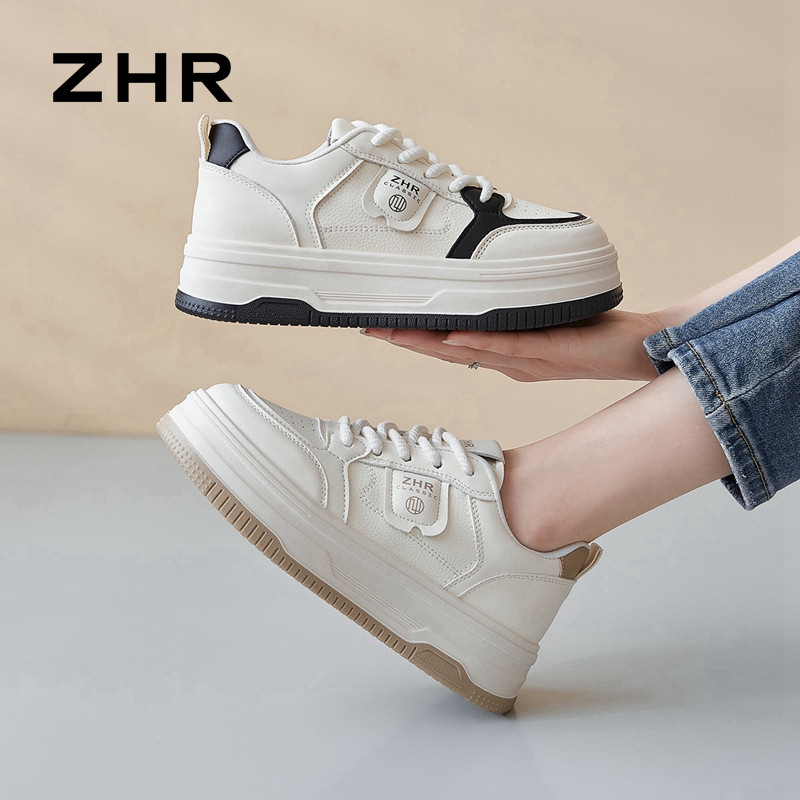 13749046.【ZHR则则】厚底小白鞋圆头系带厚底女鞋[PU]