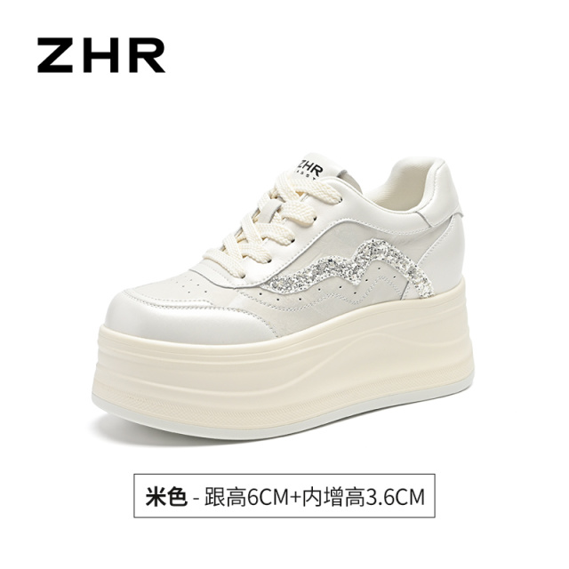 13748951.【ZHR则则】内增高小白鞋圆头系带厚底女鞋[超纤]