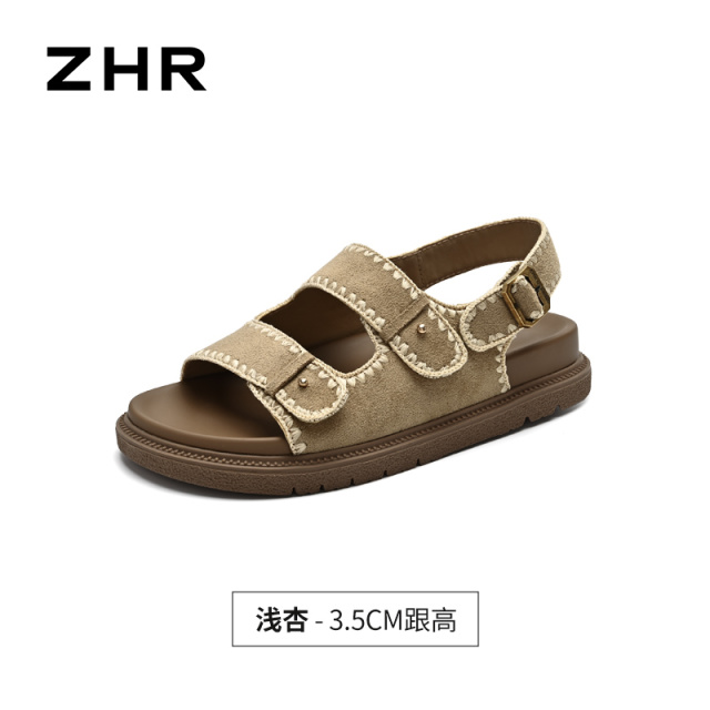 13800155.【ZHR则则】勃肯凉鞋露趾套脚厚底女鞋[羊京绒]