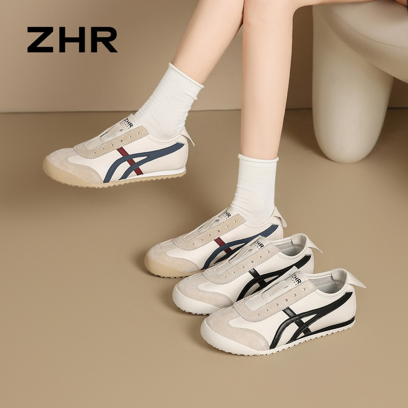 13748920.【ZHR则则】薄底德训鞋圆头套脚平底女鞋[超纤+头层猪皮]