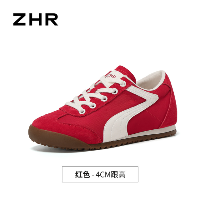 13748957.【ZHR则则】薄底德训鞋圆头系带内增高女鞋[雨伞布+头层猪皮]
