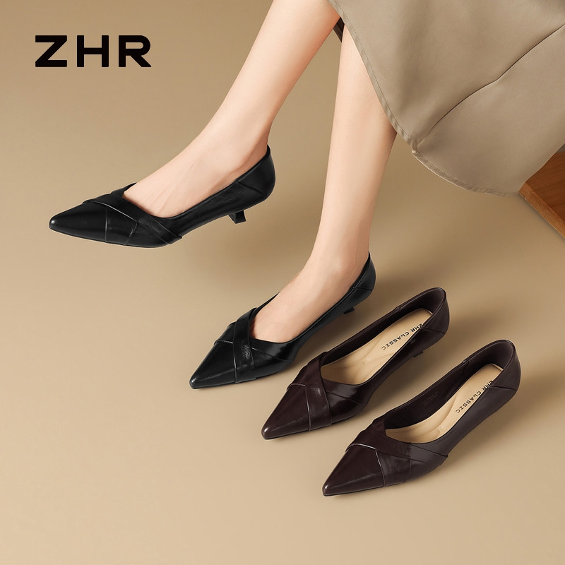 13748996.【ZHR则则】高跟单鞋尖头套脚细跟女鞋[PU]