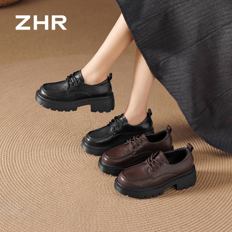 13748994.【ZHR则则】深口单鞋圆头系带厚底女鞋[超纤]