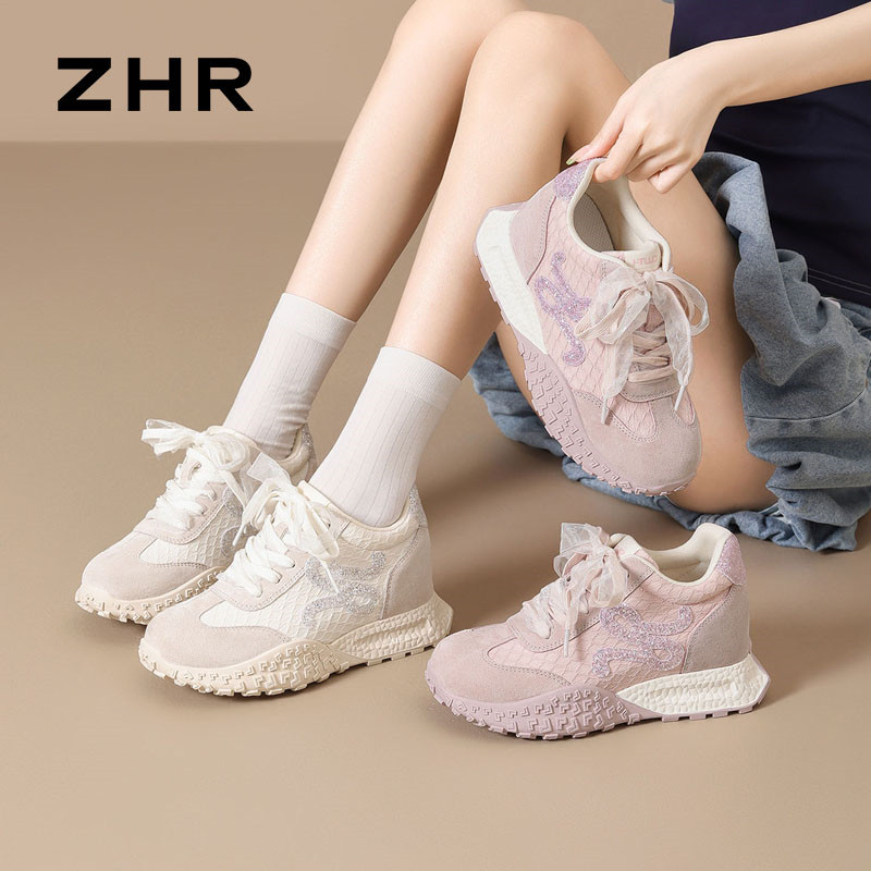 13748945.【ZHR则则】内增高阿甘鞋圆头系带厚底女鞋[头层猪皮+布料+格利特]