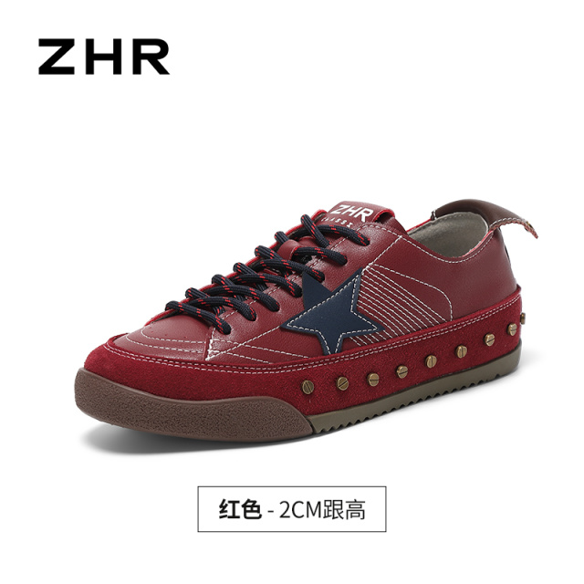13748975.【ZHR则则】薄底德训鞋圆头系带平底女鞋[牛剖层移膜革+牛纤绒]