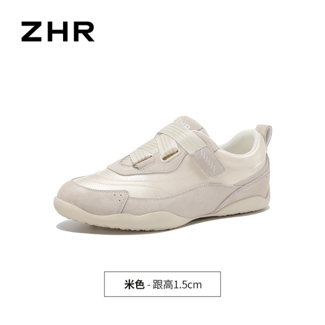 13749008.【ZHR则则】薄底德训鞋圆头魔术贴平底女鞋[头层猪皮+丝光布]