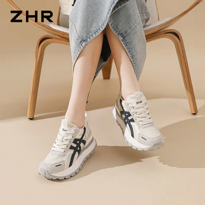 13748940.【ZHR则则】内增高阿甘鞋圆头系带厚底女鞋[网布+PU+仿牛绒]