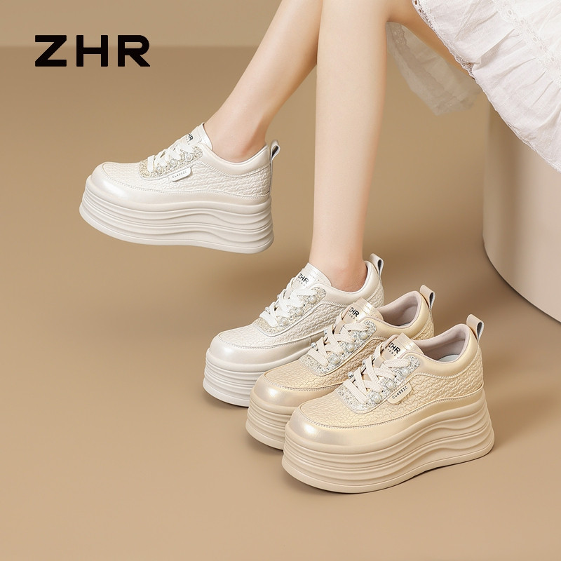 13748938.【ZHR则则】内增高小白鞋圆头系带厚底女鞋[超纤]