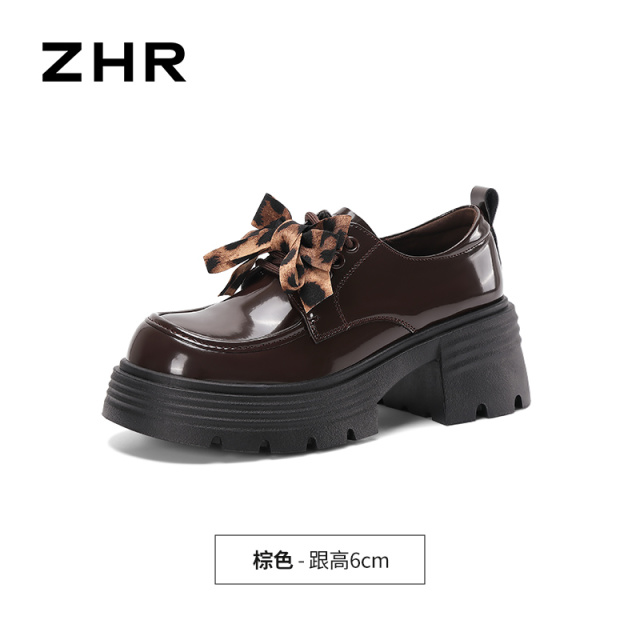 13748904.【ZHR则则】深口单鞋圆头系带厚底女鞋[镜面PU]