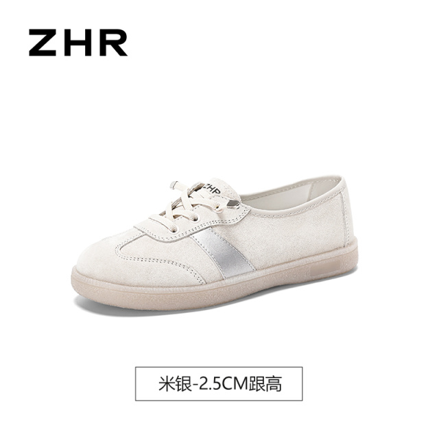 13748918.【ZHR则则】薄底德训鞋圆头松紧带平底女鞋[头层猪皮]