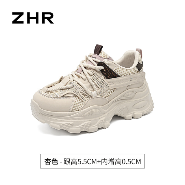 13748979.【ZHR则则】老爹鞋圆头系带厚底女鞋[PU+网布]