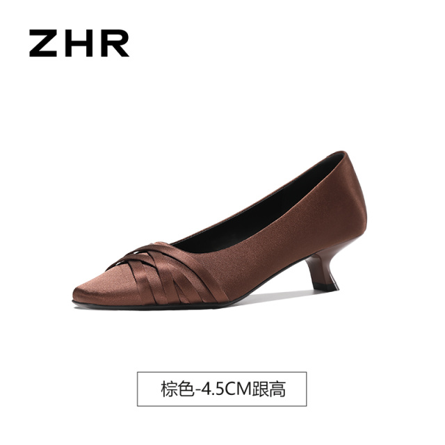 13748907.【ZHR则则】高跟单鞋尖头套脚细跟女鞋[沙丁布]