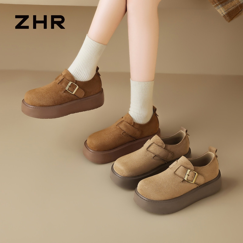 13748928.【ZHR则则】勃肯鞋圆头搭扣厚底女鞋[牛奶绒]