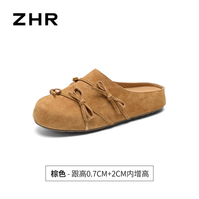 13748969.【ZHR则则】勃肯拖鞋圆头套脚内增高女鞋[牛剖层绒面革]