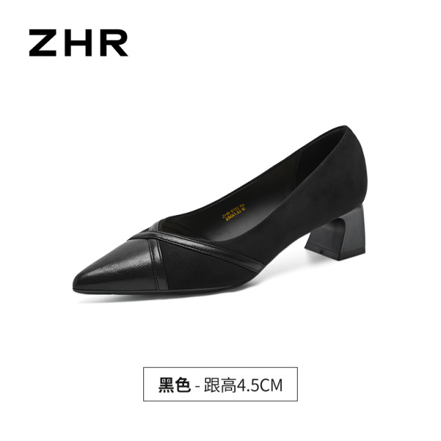 13748971.【ZHR则则】粗跟浅口尖头套脚粗跟女鞋[羊皮软垫]