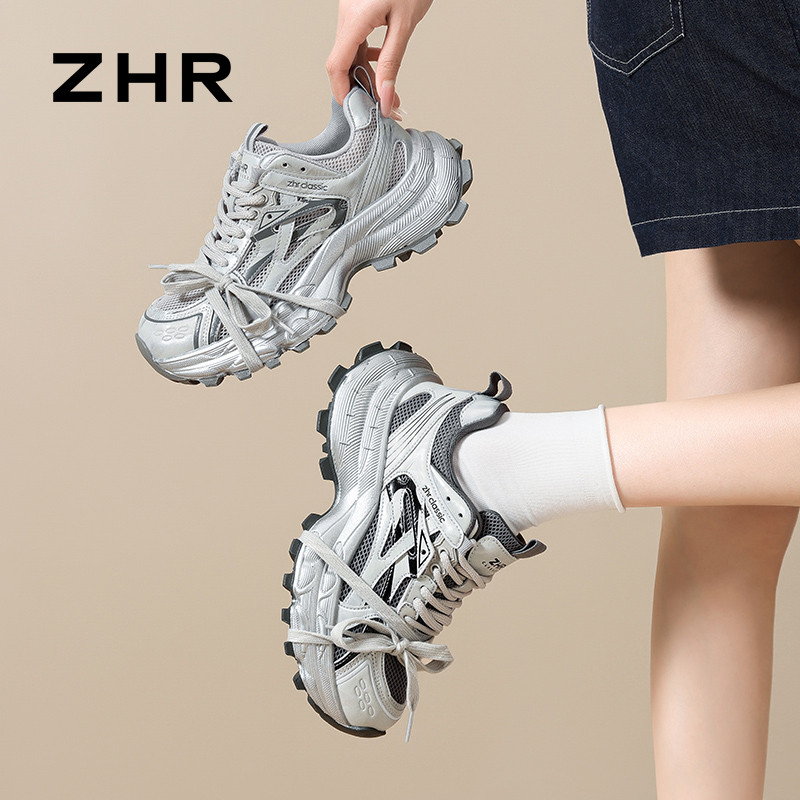 13748927.【ZHR则则】老爹鞋圆头系带厚底女鞋[超纤+网布]