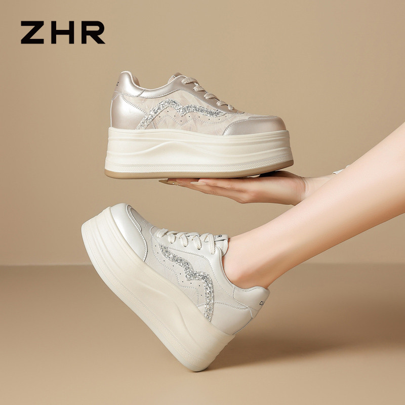 13748951.【ZHR则则】内增高小白鞋圆头系带厚底女鞋[超纤]