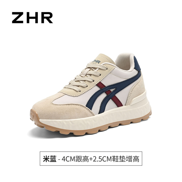 13749003.【ZHR则则】内增高阿甘鞋圆头系带厚底女鞋[头层猪皮+牛津布+超纤]