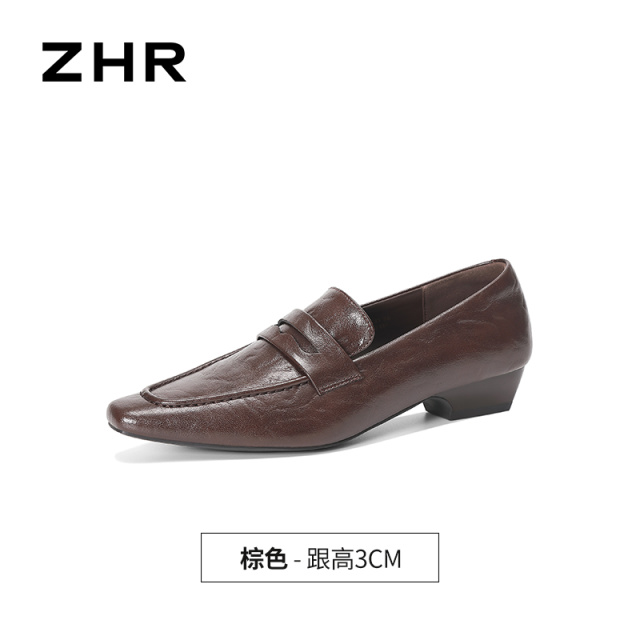 13748991.【ZHR则则】粗跟乐福鞋尖头套脚粗跟女鞋[超纤]