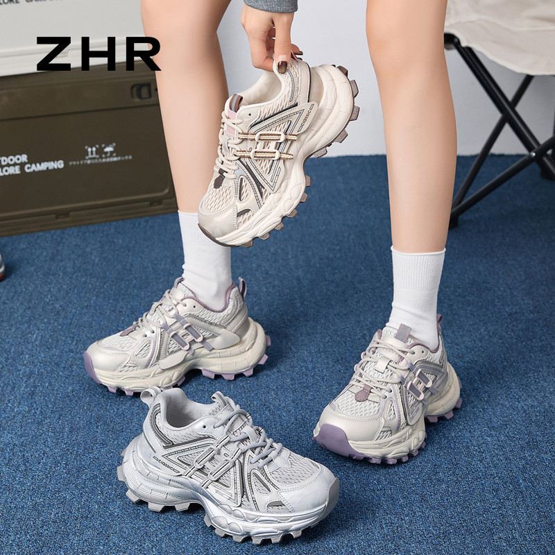13748993.【ZHR则则】老爹鞋圆头系带厚底女鞋[超纤+网布]