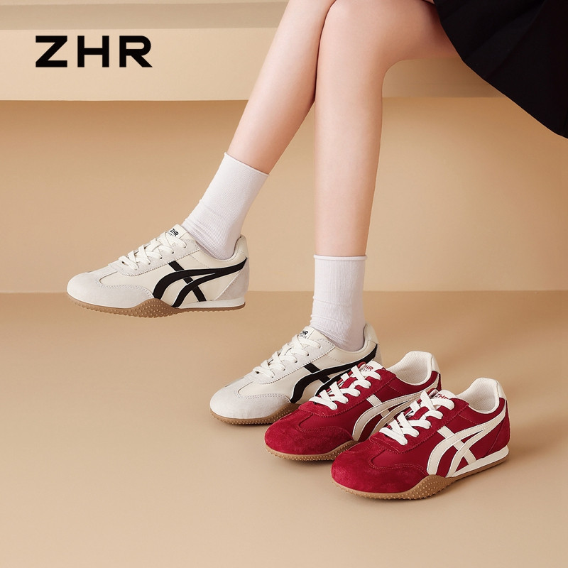 13748912.【ZHR则则】薄底德训鞋圆头系带平底女鞋[雨伞布+头层猪皮+超纤]