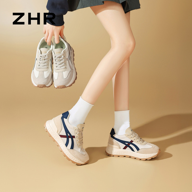 13749003.【ZHR则则】内增高阿甘鞋圆头系带厚底女鞋[头层猪皮+牛津布+超纤]