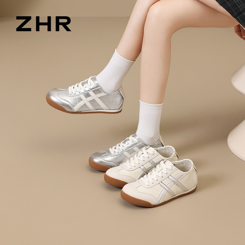13748905.【ZHR则则】薄底德训鞋圆头系带平底女鞋[PU]