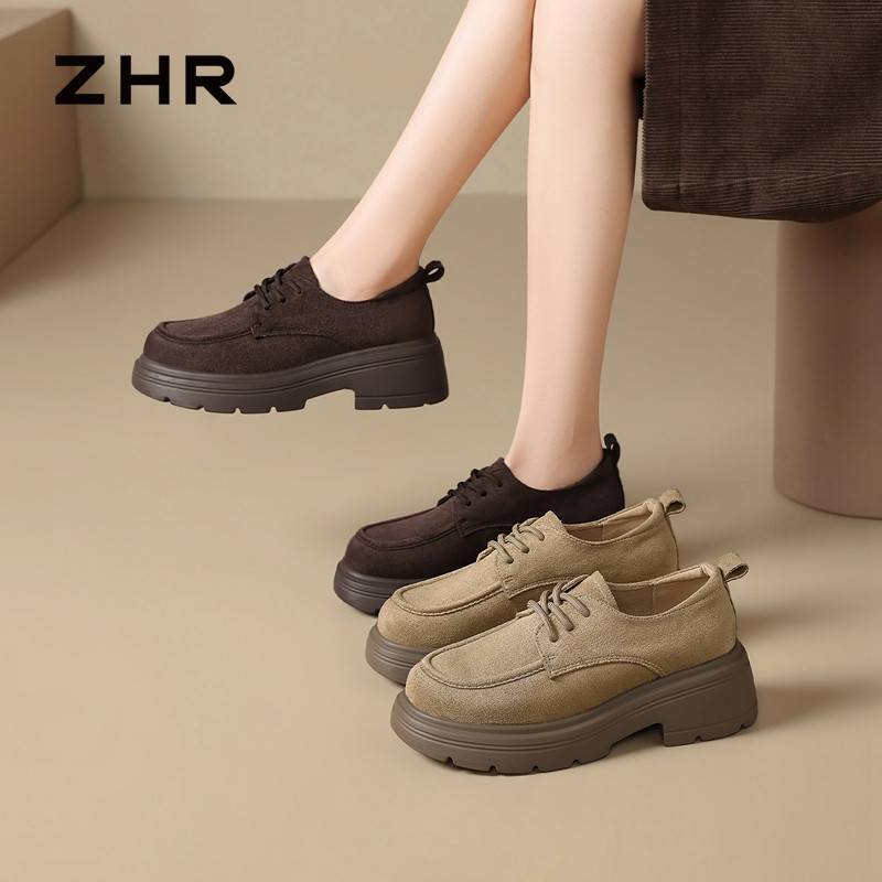 13748890.【ZHR则则】深口单鞋圆头系带厚底女鞋[羊京绒]
