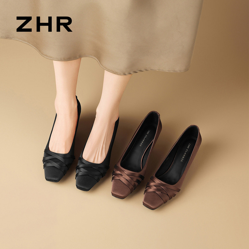 13748907.【ZHR则则】高跟单鞋尖头套脚细跟女鞋[沙丁布]