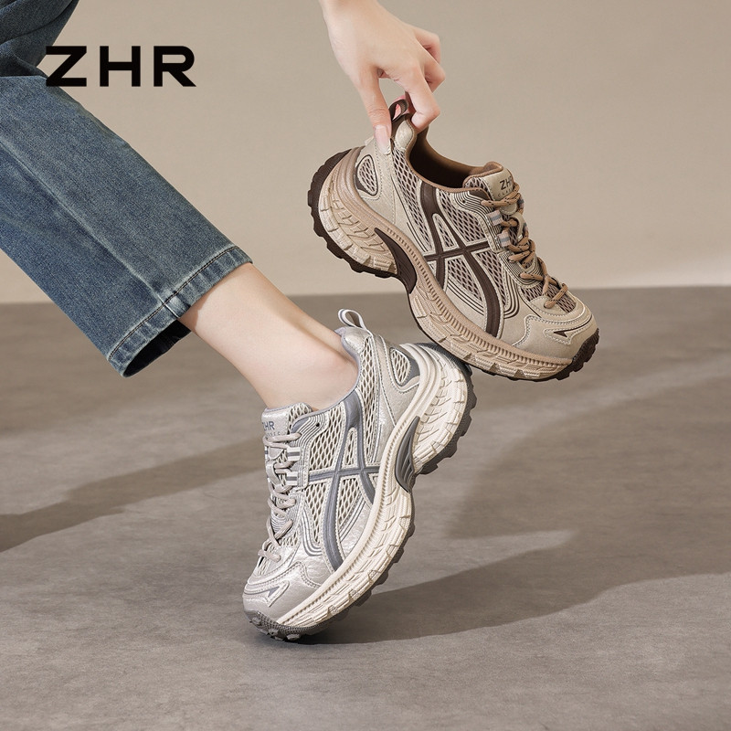 13748944.【ZHR则则】老爹鞋圆头系带厚底女鞋[超纤+网布]