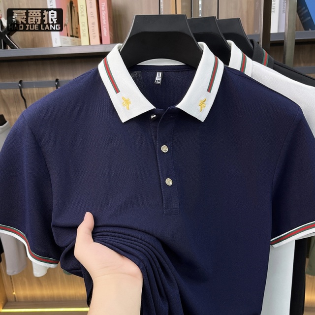 13750904.夏季POLO衫男士时尚时尚新款商务短袖T恤休闲翻领刺绣上衣