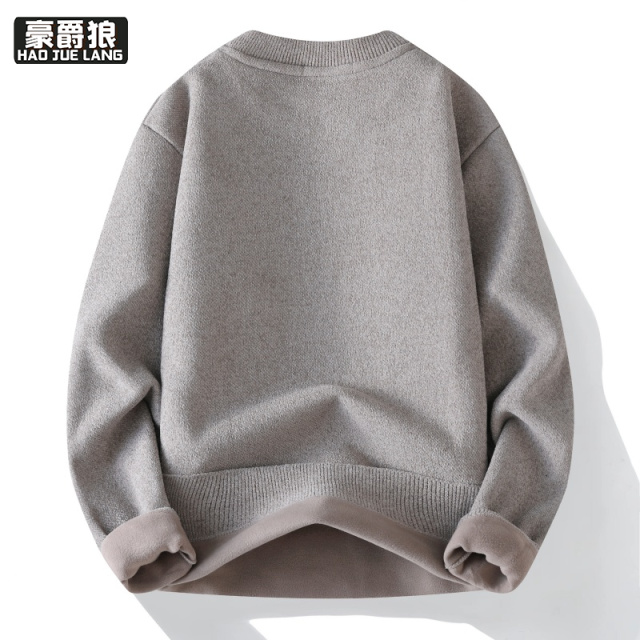 13750946.雪尼尔半高领纯色毛衣男加绒加厚卫衣冬季保暖男装内搭针织打底衫