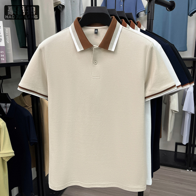 13750972.夏季男装新款拼色领短袖青年百搭休闲POLO衫时尚上衣男打底衫