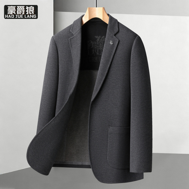 13750923.中老年男式休闲西装秋冬羊毛呢西轻奢商务中青年单面呢西服外套潮