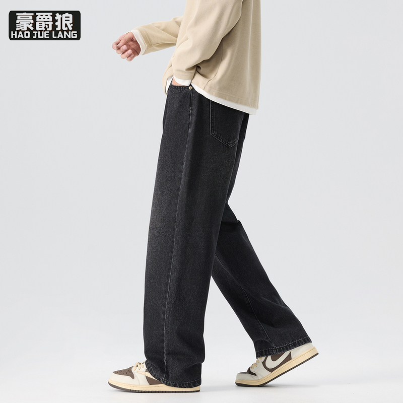 13750921.美式高端牛仔裤男士秋季时尚新款潮牌宽松直筒裤子青少年休闲长裤