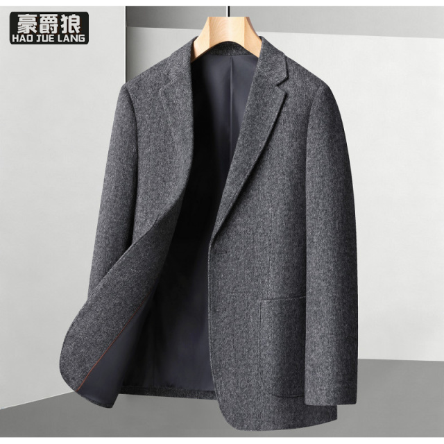 13750996.羊毛西装男春秋新款商务休闲中青年外套爸爸装帅气保暖西服