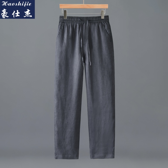 13751033.《潮流百搭》夏季薄款纯色棉麻休闲裤男士高腰亚麻裤