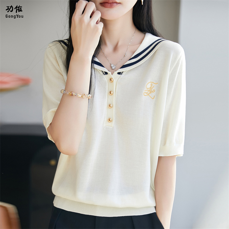13750371.【功佑】海军领休闲百搭针织短袖【莱赛尔】