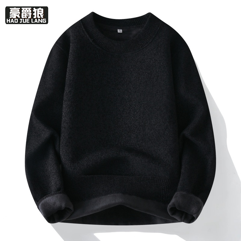 13750946.雪尼尔半高领纯色毛衣男加绒加厚卫衣冬季保暖男装内搭针织打底衫