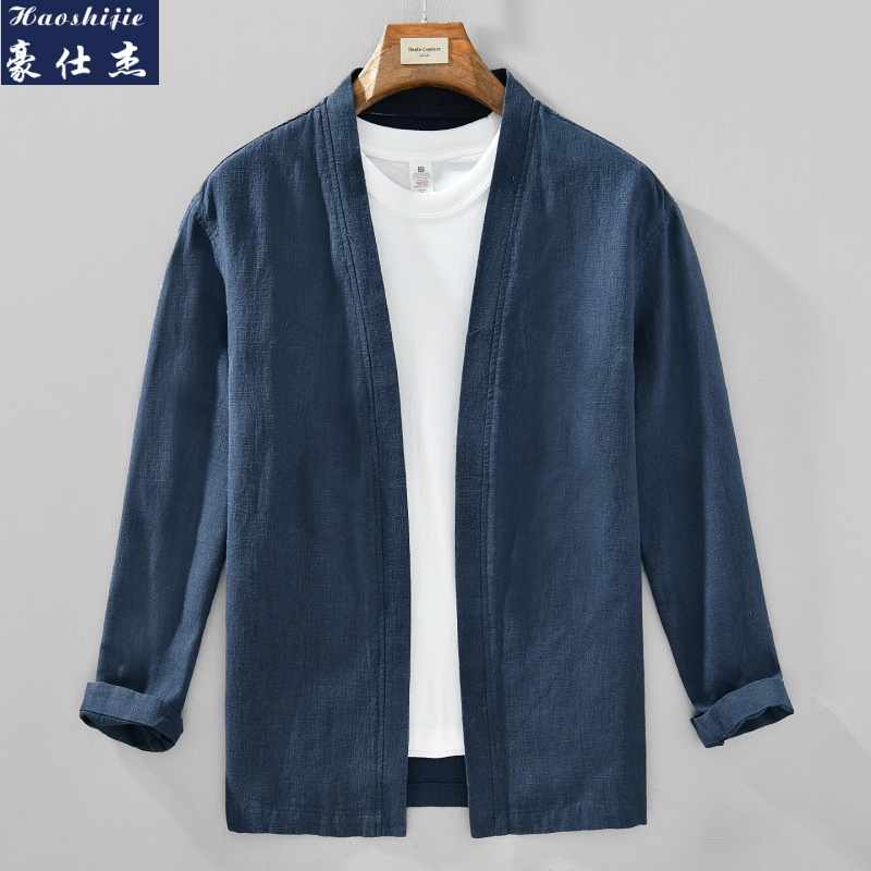 13751034.《简约时尚》秋夏季薄款衬衫男士西服长袖棉麻寸衫男装上衣