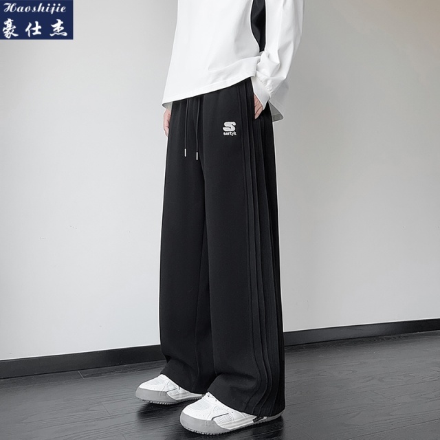 13751037.《时髦百搭》春季大童青少年学生男裤高街韩版宽松百搭运动直筒裤