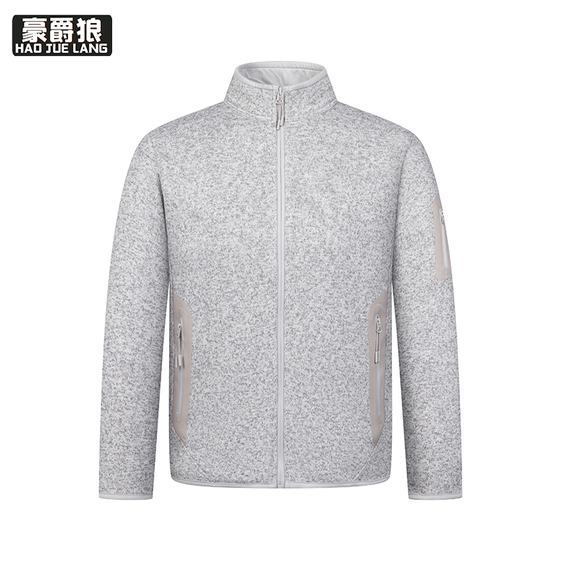13750961.户外风拉链立领开衫针织卫衣中青年男士时尚百搭休闲抓绒保暖外套