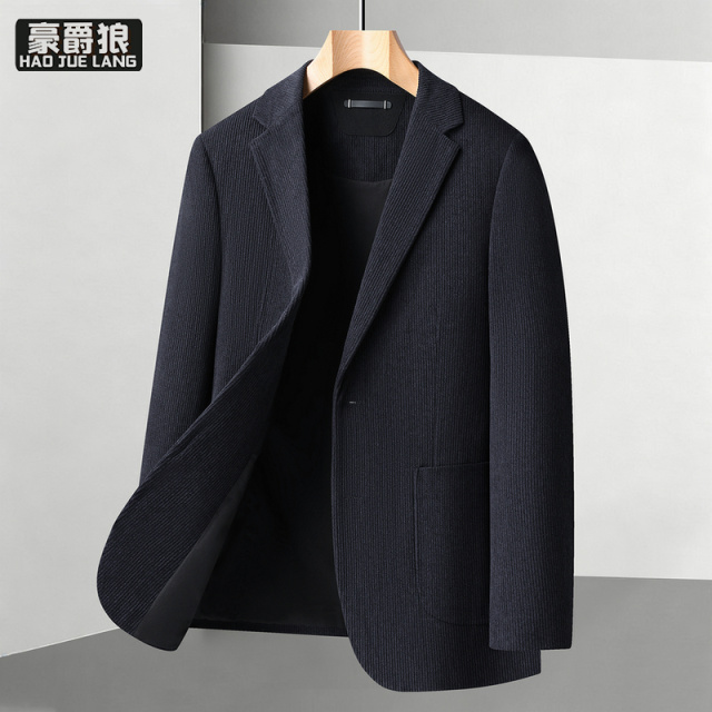 13751005.男式休闲西装时尚秋冬季轻奢商务单西中青年纯色单排扣潮流西服外套