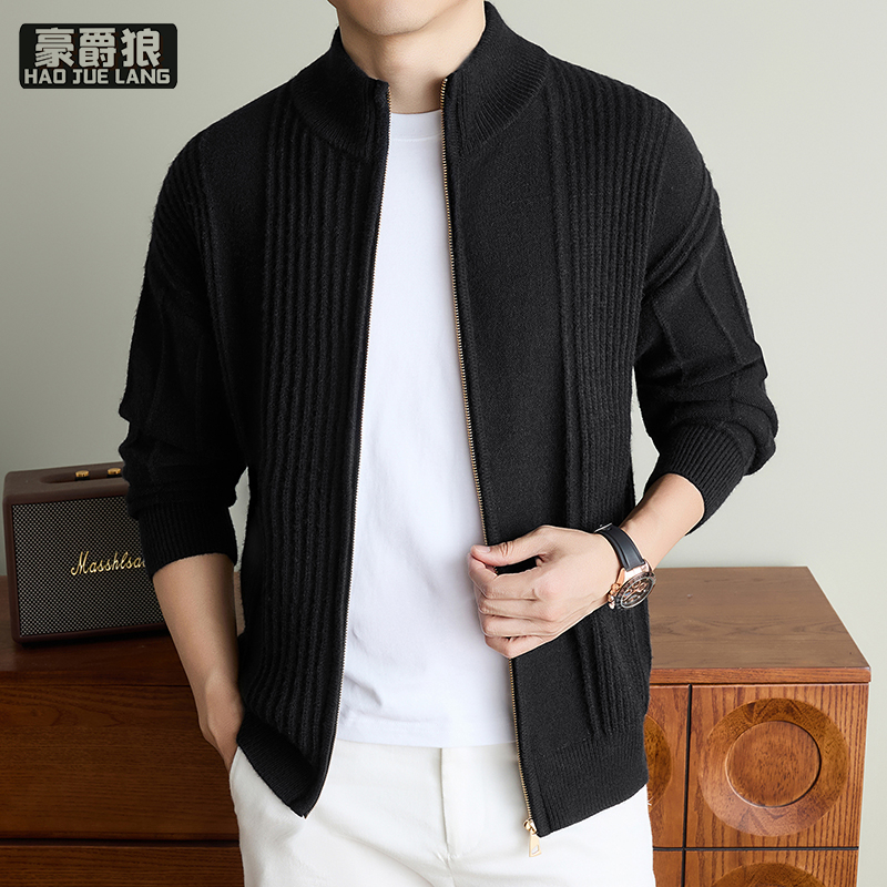 13750917.秋冬季男士毛衣休闲厚款宽松百搭潮流纯色简约百搭针织衫外套夹克