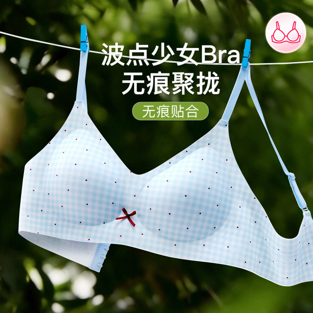 13779780.芬腾【少女系列 裸感无痕】甜美波点软支撑聚拢无钢圈内衣女文胸格纹
