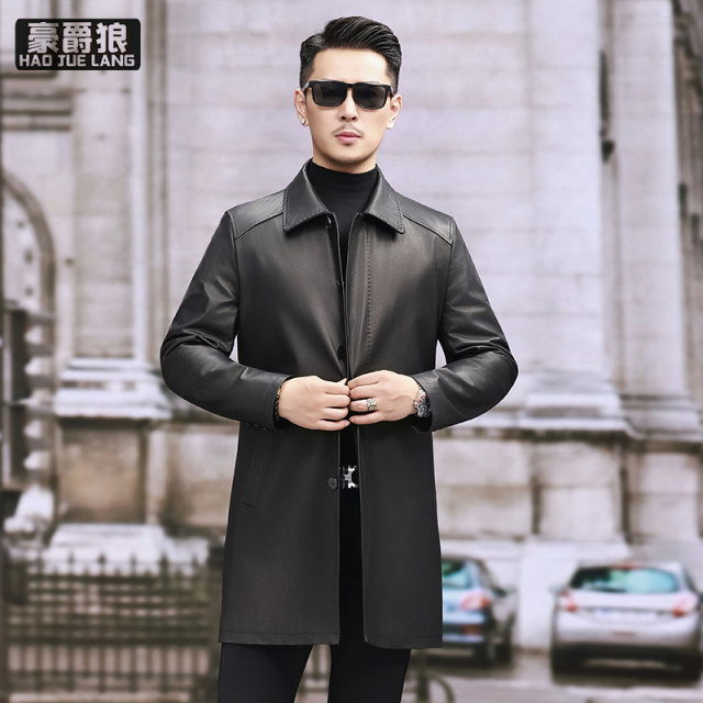 13750283.中长款头层牛皮真皮皮衣男士皮大衣爸爸装中年胎牛皮风衣男皮外套