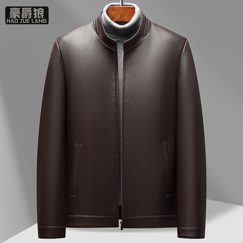 13750266.真皮绵羊皮男士短款翻领头层真皮夹克翻领青年外套机车款