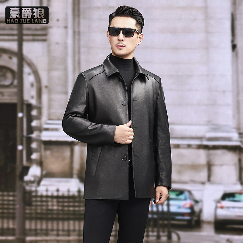 13750281.100%山羊皮真皮皮衣男士中年商务休闲头层纯皮皮夹克外套
